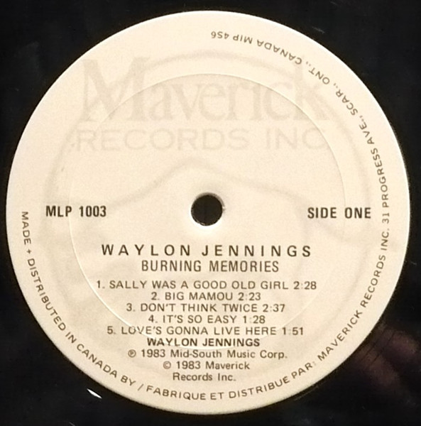 Waylon Jennings - Burning Memories | Maverick Records Inc. (MLP 1003) - 3