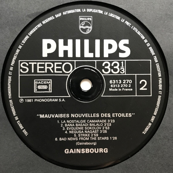 Serge Gainsbourg - Mauvaises Nouvelles Des Étoiles | Philips (6313 270) - 4 Serge Gainsbourg - Mauvaises Nouvelles Des Étoiles | Philips (6313 270) - 4