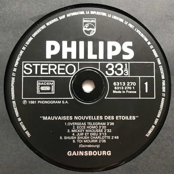 Serge Gainsbourg - Mauvaises Nouvelles Des Étoiles | Philips (6313 270) - 3 Serge Gainsbourg - Mauvaises Nouvelles Des Étoiles | Philips (6313 270) - 3