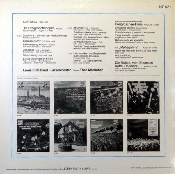 Bertolt Brecht - Kurt Weill , Lotte Lenya - Dreigroschenoper Mahagonny | Telefunken (NT 529) - 2 Bertolt Brecht - Kurt Weill , Lotte Lenya - Dreigroschenoper Mahagonny | Telefunken (NT 529) - 2