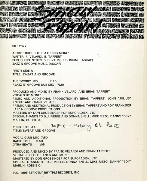 Ruff Cutt featuring Moné - Sweat And Groove | Strictly Rhythm (SR-12327) - 2