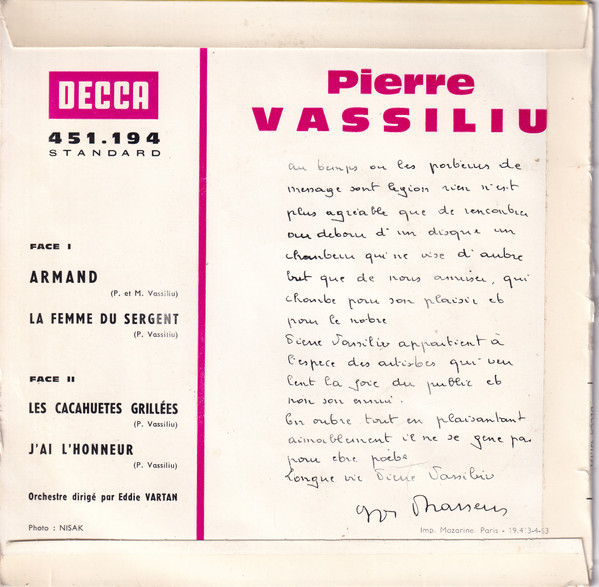 Pierre Vassiliu - Armand | Decca (451.194) - 2