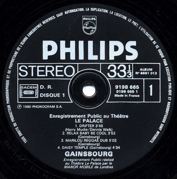 Serge Gainsbourg - Enregistrement Public Au Théâtre Le Palace | Philips (6681 013) - 6