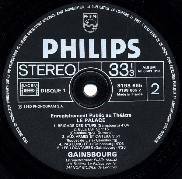 Serge Gainsbourg - Enregistrement Public Au Théâtre Le Palace | Philips (6681 013) - 7