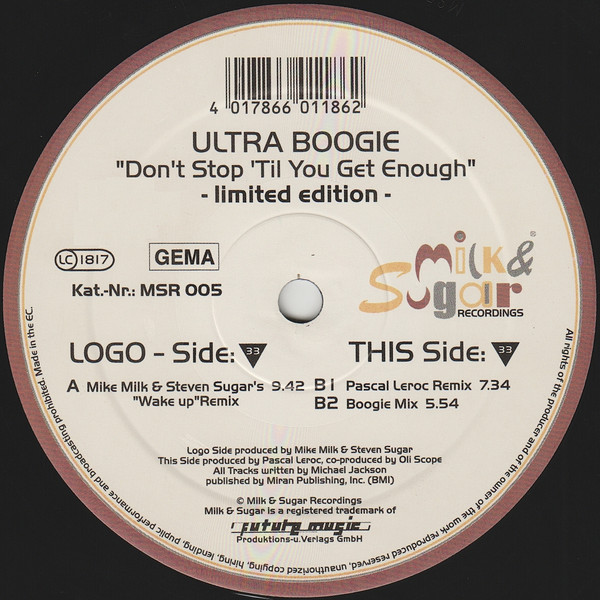Ultra Boogie - Don't Stop 'Til You Get Enough | Milk & Sugar Recordings (MSR 005) Ultra Boogie - Don't Stop 'Til You Get Enough | Milk & Sugar Recordings (MSR 005)