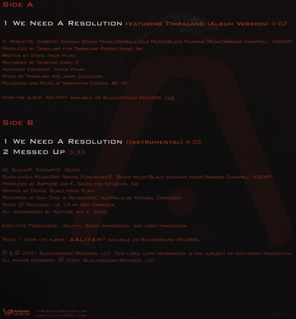 Aaliyah - We Need A Resolution | Blackground Records (VUST206)