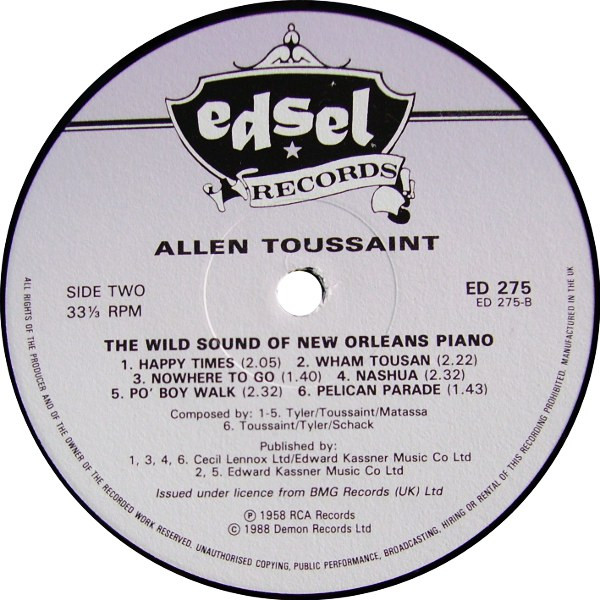 Tousan - The Wild Sound Of New Orleans By Tousan | Edsel Records (ED 275) - 4