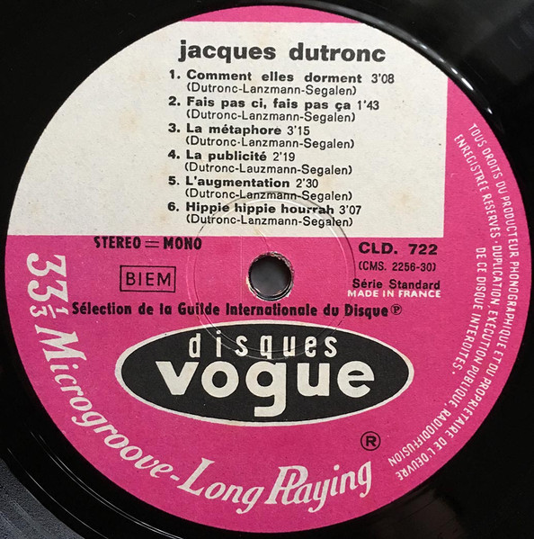 Jacques Dutronc - Jacques Dutronc | Disques Vogue (CLD 722) - 4