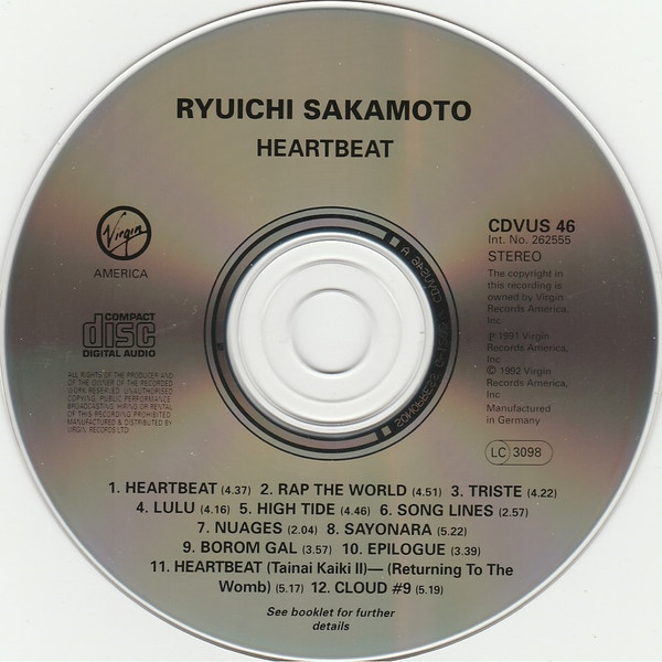 Ryuichi Sakamoto - Heartbeat | Virgin America (CDVUS 46) - 3