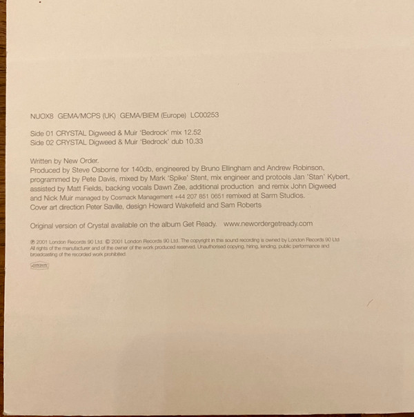 New Order - Crystal (Bedrock Remixes) | London Records (NUOX8) - 6