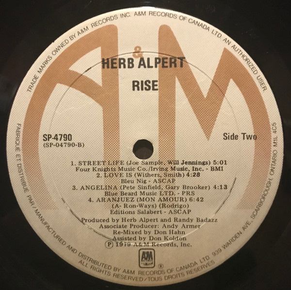 Herb Alpert - Rise | A&M Records (SP-4790) - 4