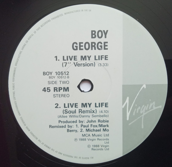 Boy George - Live My Life (Klub Mix) | Virgin (BOY 10512)