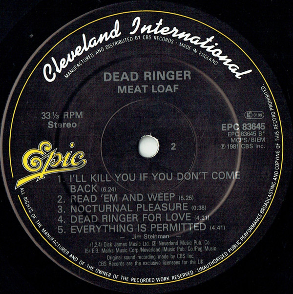 Meat Loaf - Dead Ringer | Epic (EPC 83645) - 3