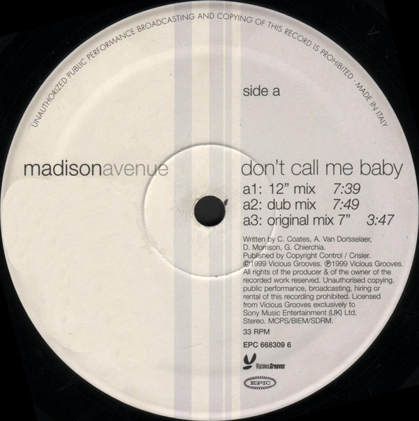 Madison Avenue - Don't Call Me Baby | Epic (EPC 668309 6) - 3 Madison Avenue - Don't Call Me Baby | Epic (EPC 668309 6) - 3