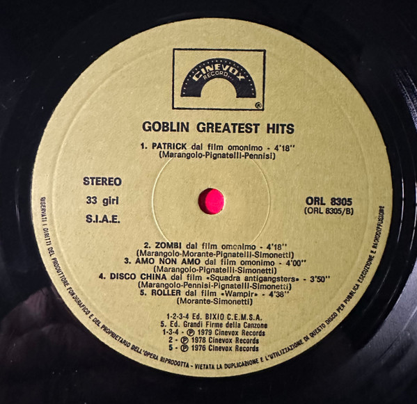 Goblin - Greatest Hits | Cinevox Record (ORL 8305) - 4