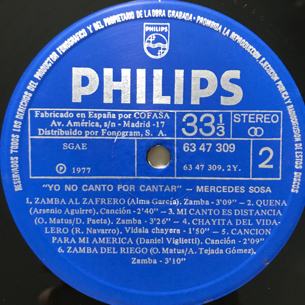 Mercedes Sosa - Yo No Canto Por Cantar | Philips (63 47 309) - 4