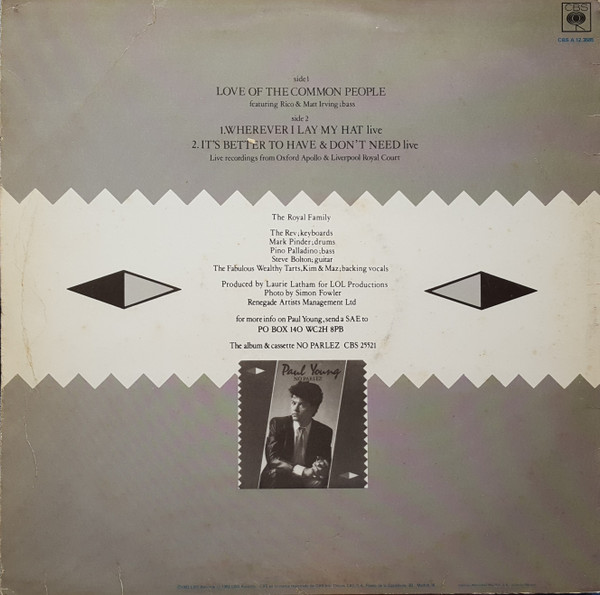 Paul Young - Love Of The Common People (Extended Club Mix) | CBS (CBS A 12.3585) - 2