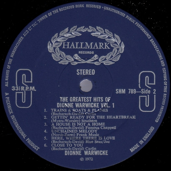 Dionne Warwick - The Greatest Hits Of Dionne Warwicke Vol. 1 | Hallmark Records (SHM 789) - 2