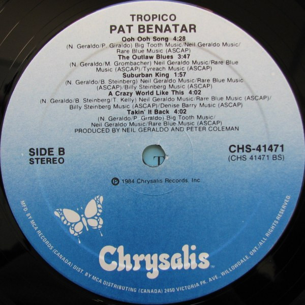 Pat Benatar - Tropico | Chrysalis (CHS 41471) - 4