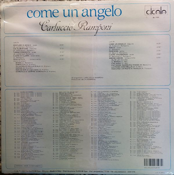 Orchestra Carluccio Ramponi - Come Un Angelo | Durium (BL 7197)