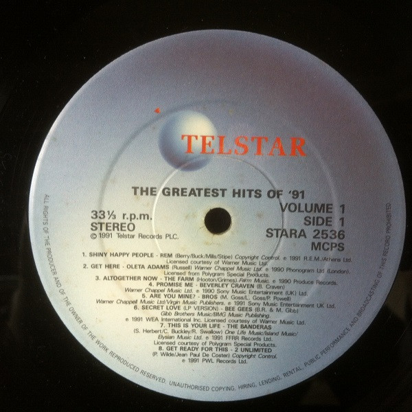 Various - The Greatest Hits Of 91 Volume One | Telstar (STAR A 2536) - 3 Various - The Greatest Hits Of 91 Volume One | Telstar (STAR A 2536) - 3