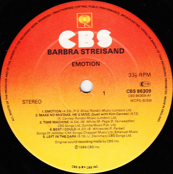 Barbra - Emotion | CBS (CBS 86309)