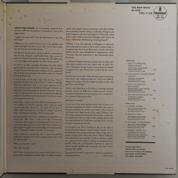 The John Coltrane Quartet With McCoy Tyner , Jimmy Garrison & Elvin Jones - Ballads | Impulse! (VIM-4606) - 4