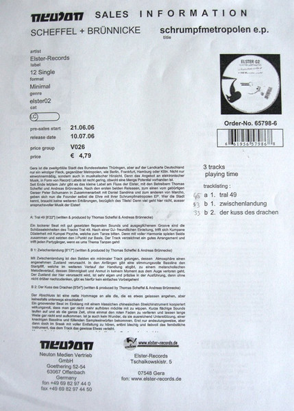 Scheffel & Brünnecke - Schrumpfmetropolen E.P. | Elster Records (Elster 02) - 2