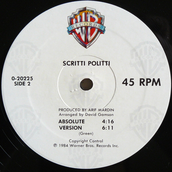 Scritti Politti - Wood Beez / Absolute | Warner Bros. Records (0-20225) - 3 Scritti Politti - Wood Beez / Absolute | Warner Bros. Records (0-20225) - 3