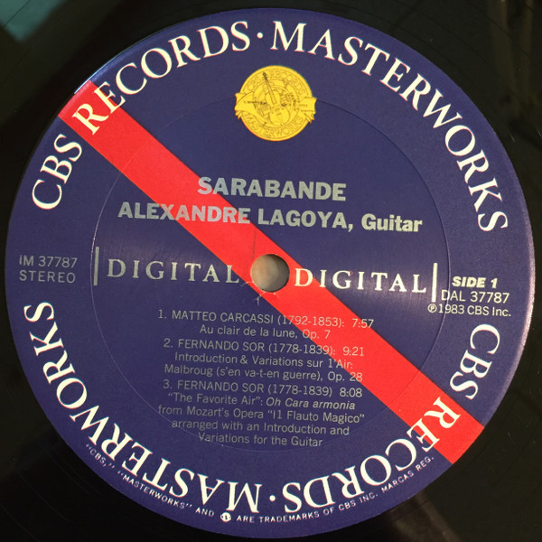 Alexandre Lagoya , Georg Friedrich Händel , Fernando Sor , Matteo Carcassi , Ludwig van Beethoven , Louis Couperin - Sarabande [Vinyl] | CBS Masterworks (IM 37787) - 3