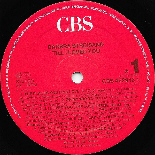 Barbra Streisand - Till I Loved You | CBS (CBS 462943 1) - 2
