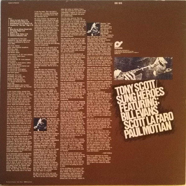 Tony Scott Featuring: Bill Evans / Scott LaFaro / Paul Motian - Sung Heroes | Sunnyside (SSC 1015) - 2