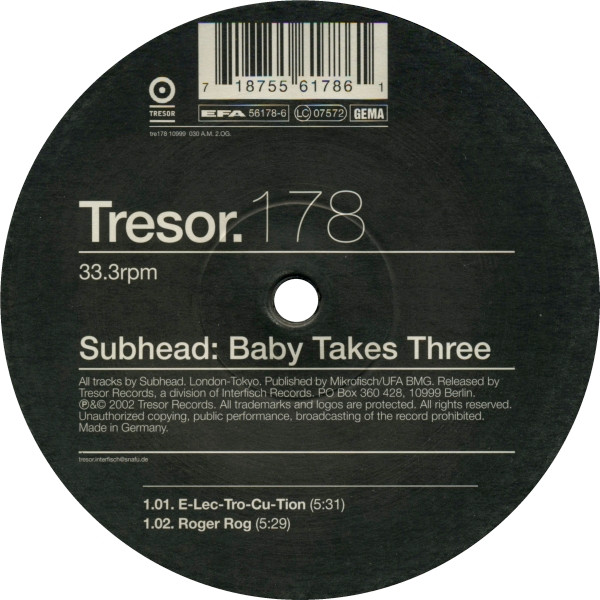 Subhead - Baby Takes Three | Tresor (Tresor 178)