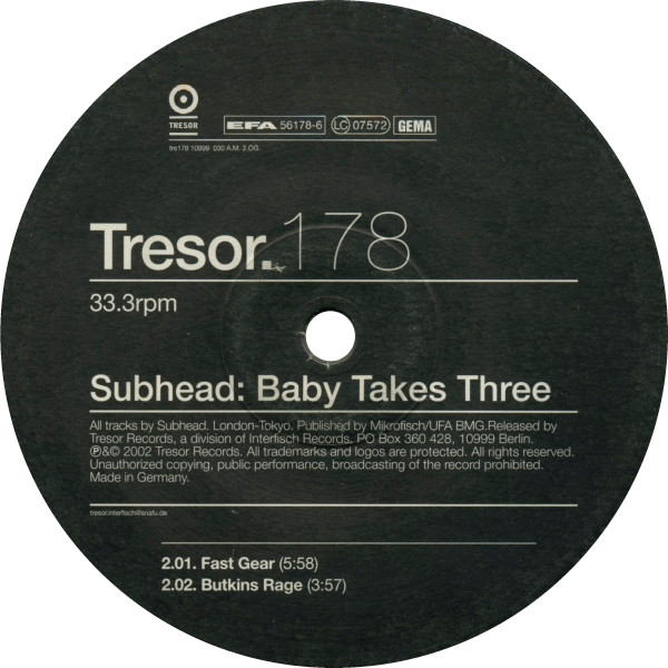 Subhead - Baby Takes Three | Tresor (Tresor 178) - 2