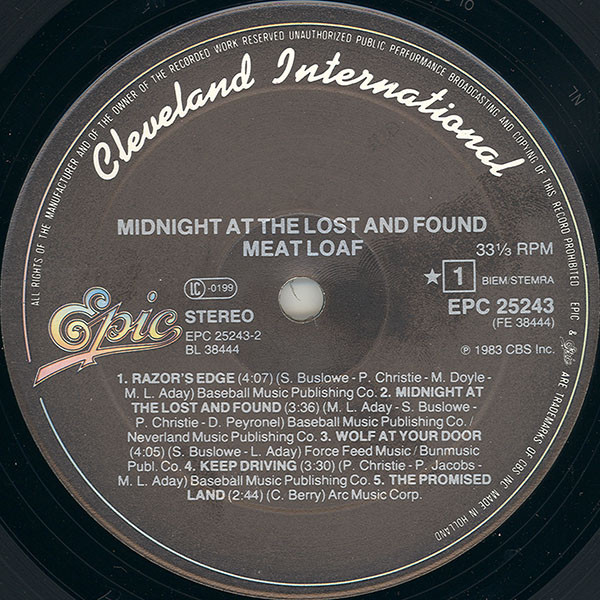 Meat Loaf - Midnight At The Lost And Found | Epic (EPC 25243) - 3 Meat Loaf - Midnight At The Lost And Found | Epic (EPC 25243) - 3