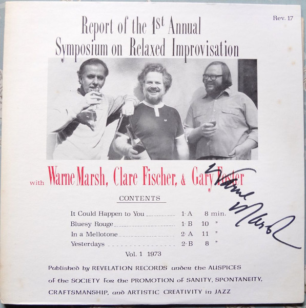 Warne Marsh / Clare Fischer / Gary Foster - Report Of The 1st Annual Symposium On Relaxed Improvisation | Revelation Records (Rev. 17)
