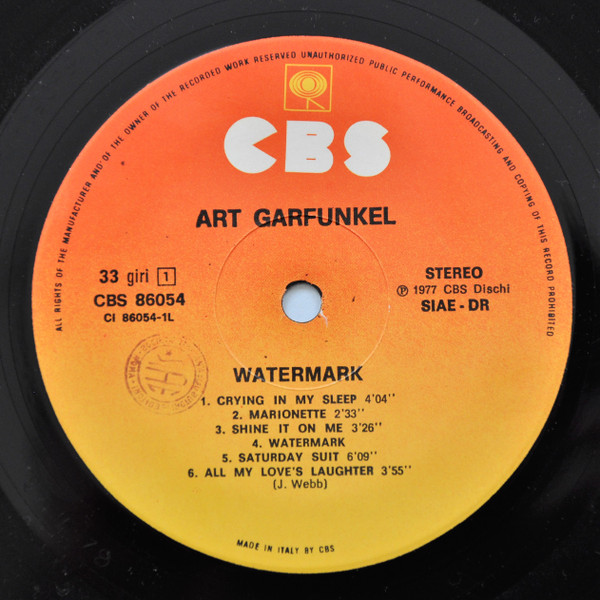 Art Garfunkel - Watermark | CBS (86054) - 3 Art Garfunkel - Watermark | CBS (86054) - 3
