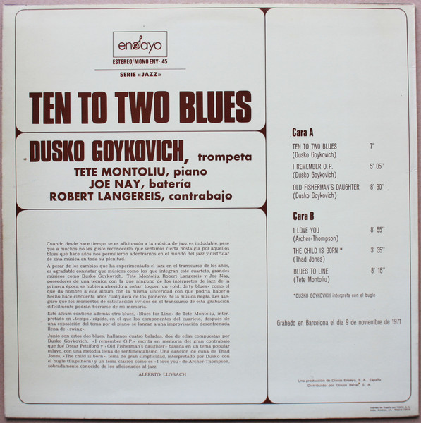 Dusko Goykovich - Ten To Two Blues | Ensayo (ENY-45) - 2 Dusko Goykovich - Ten To Two Blues | Ensayo (ENY-45) - 2