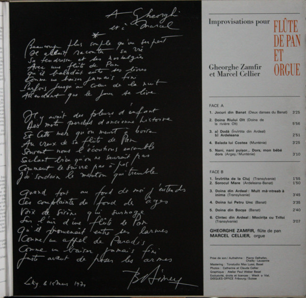 Gheorghe Zamfir Et Marcel Cellier - Improvisations Flûte De Pan Et Orgue | Disques Festival (FLD 550) - 2