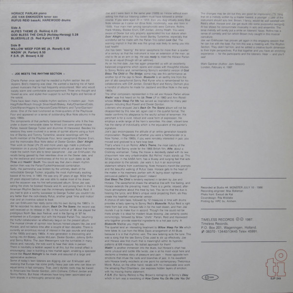 Horace Parlan , Rufus Reid , Al Harewood , Joe Van Enkhuizen - Joe Meets The Rhythm Section | Timeless (SJP 249) - 2