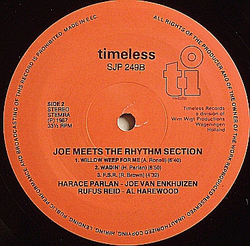 Horace Parlan , Rufus Reid , Al Harewood , Joe Van Enkhuizen - Joe Meets The Rhythm Section | Timeless (SJP 249) - 4