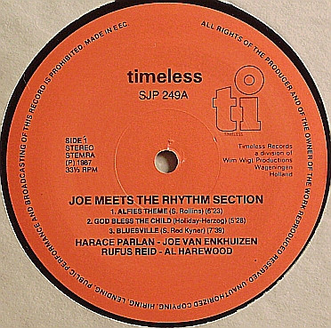 Horace Parlan , Rufus Reid , Al Harewood , Joe Van Enkhuizen - Joe Meets The Rhythm Section | Timeless (SJP 249) - 3