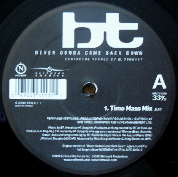BT Featuring M. Doughty - Never Gonna Come Back Down | Nettwerk (0 6700 33113 1 1) - 3