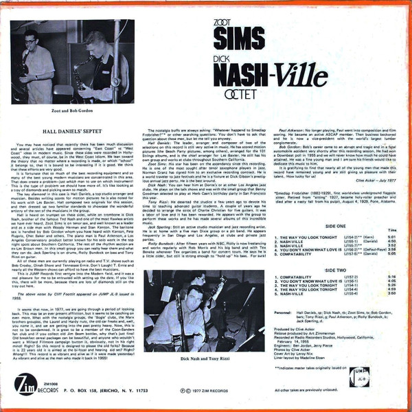 Zoot Sims/Dick Nash Octet - Nash-Ville | Zim Records (ZM-1008) - 3 Zoot Sims/Dick Nash Octet - Nash-Ville | Zim Records (ZM-1008) - 3