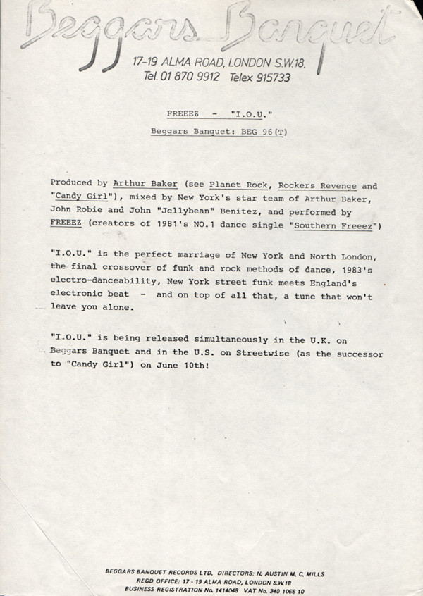 Freeez - I.O.U. (Megamix) | Beggars Banquet (BEG 96(T)) - 5
