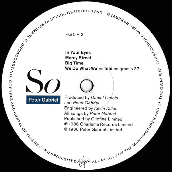 Peter Gabriel - So | Charisma (PG 5) - 6 Peter Gabriel - So | Charisma (PG 5) - 6