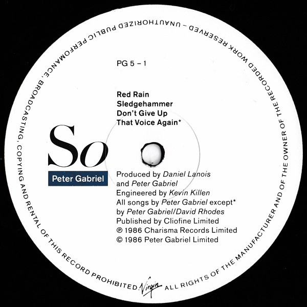 Peter Gabriel - So | Charisma (PG 5) - 5 Peter Gabriel - So | Charisma (PG 5) - 5