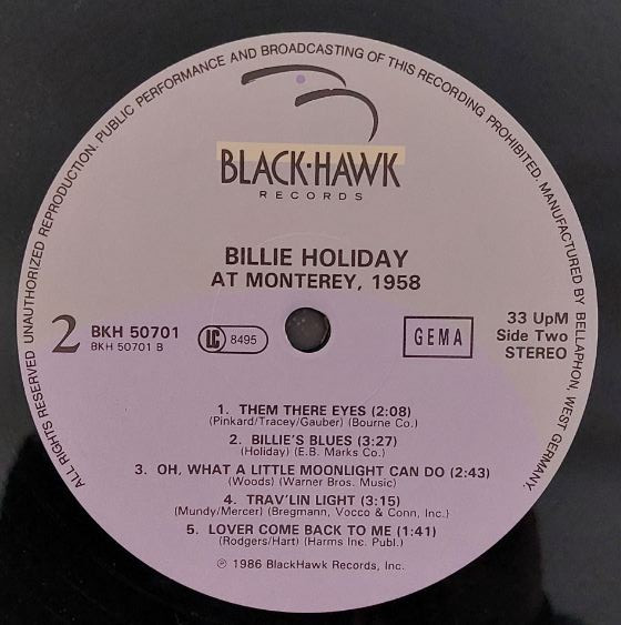 Billie Holiday - At Monterey / 1958 | BlackHawk Records (BKH 50701) - 4