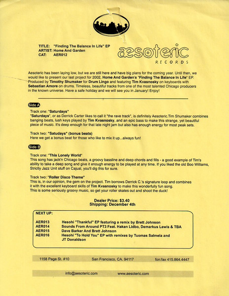 Home & Garden - Finding The Balance In Life | Aesoteric Records (AER-012) - 2