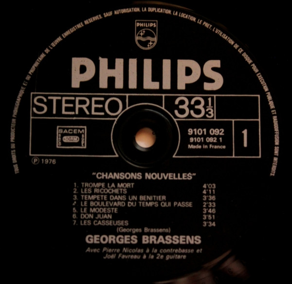 Georges Brassens - Nouvelles Chansons | Philips (9101 092) - 3
